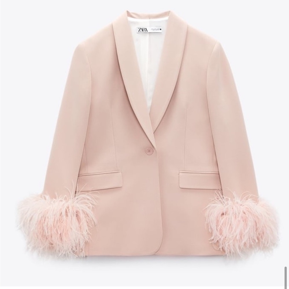 Zara light pink feather cuff blazer. NWT